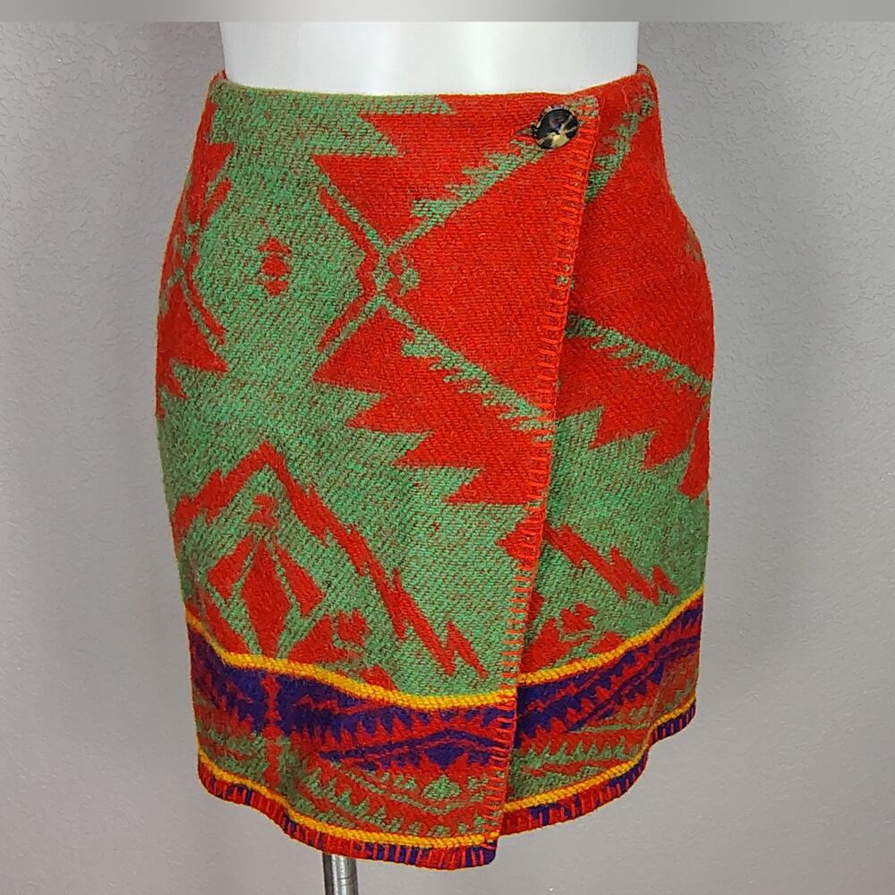 Ralph Lauren Country Wool Southwest Tribal Blanket Skirt Red Blue Green 6 - Picture 2 of 16